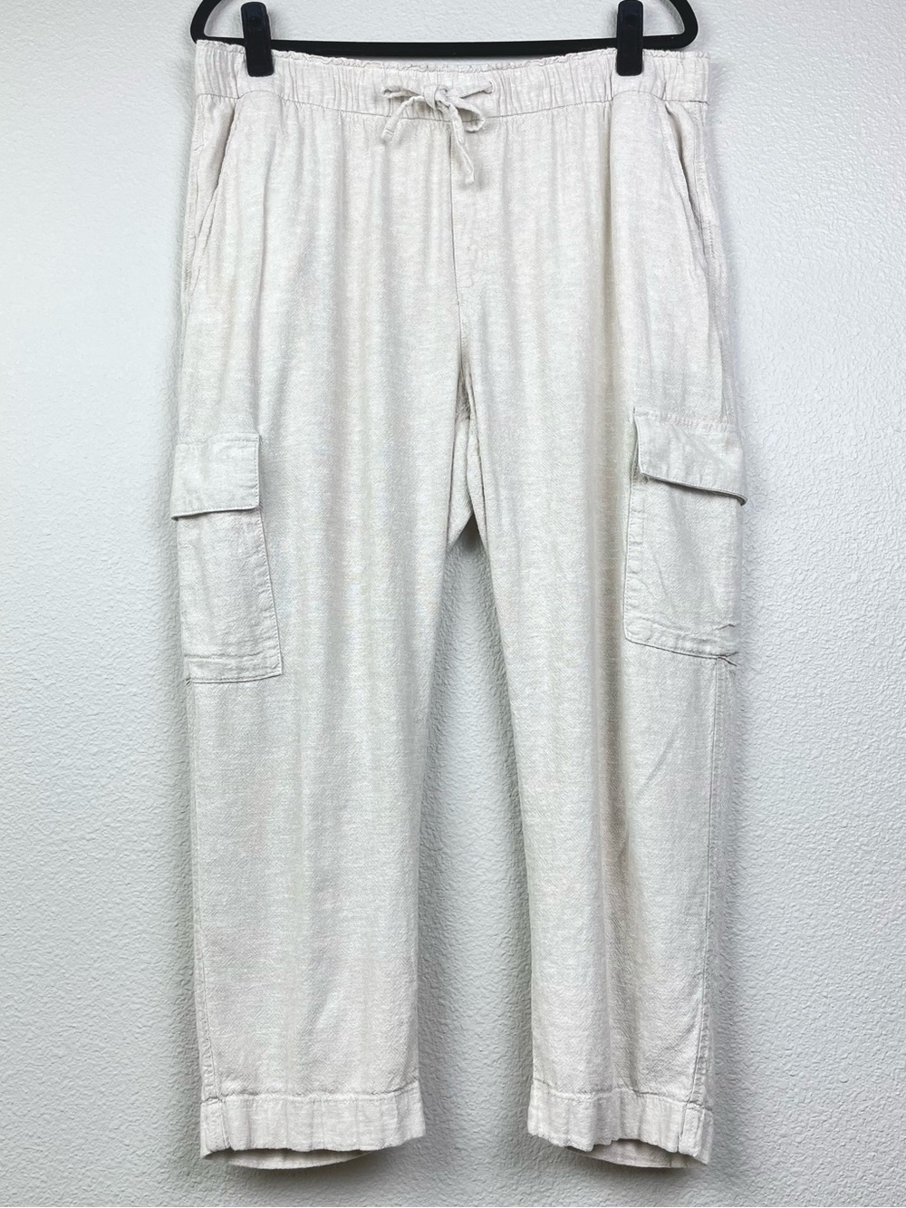 GAP Women's Large Easy Cargo Pant in Sand Khaki Pull-On Drawstring Linen Blend